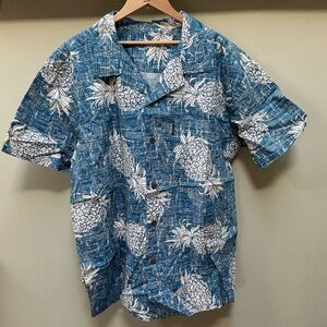 Blue Pineapple Print Short Sleeve Men's Summer Shirt Size XL